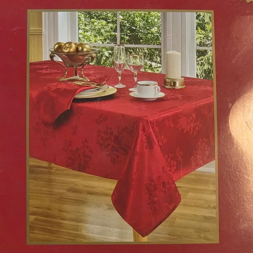 Homewear Dinner Party Noel Christmas Tablecloth Set Red 60x84 Oblong & 6 Napkins